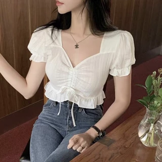 LOVI SHOP - Áo croptop rút dây ngực chất xô ren mềm siêu xinh Lovi