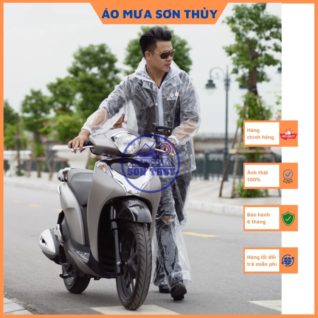 Bộ áo mưa trong suốt Sơn Thủy K25, bộ quần áo mưa nhựa dẻo PVC trong suốt siêu thời trang ST1