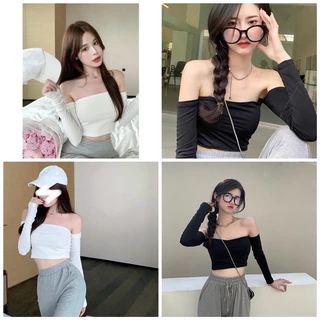 Áo kiểu thun croptop tay dài ống búp bê cho nữ