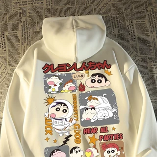 Áo Hoodie Tay Dài Dáng Rộng In Hình Cậu Bé Bút Chì Shin-chan Hoạt Hình Thời Trang Unisex