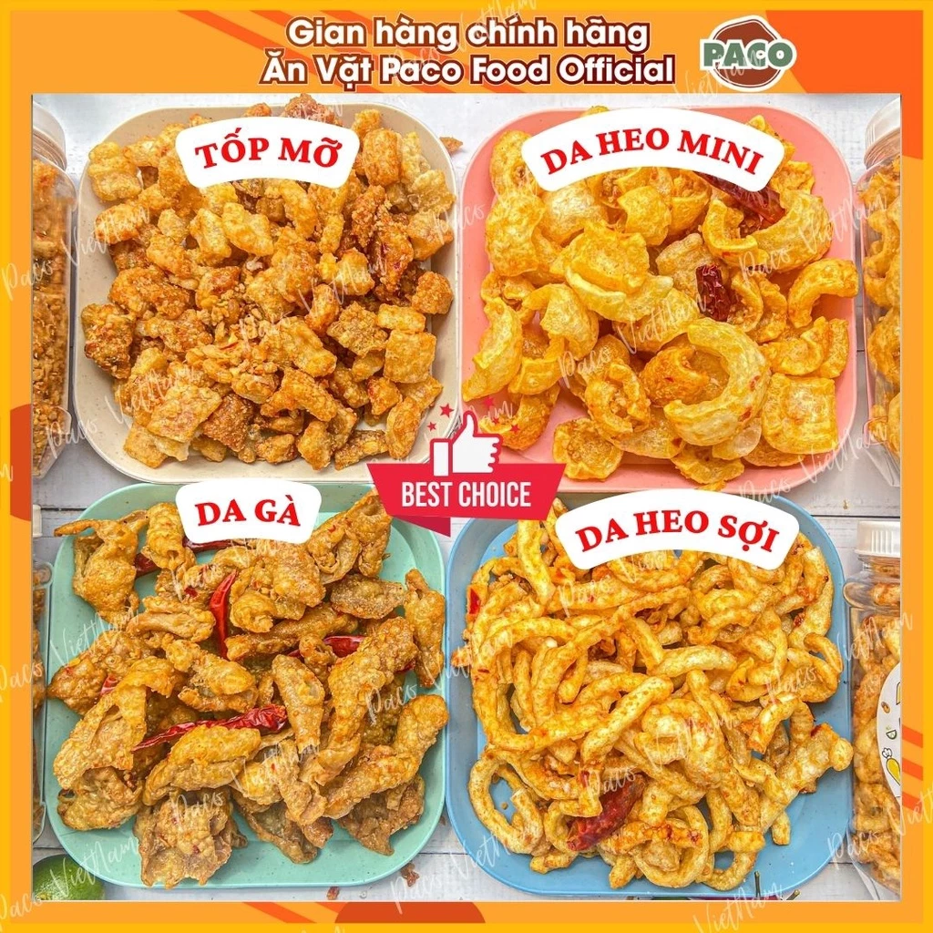 da gà/ tốp mỡ/ da heo mini/ da heo sợi cháy tỏi hủ lẻ siêu giòn siêu ngon PACO FOOD