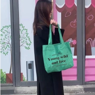 Túi tote túi vải canvas phong cách Hàn quốc có khóa miệng ngăn phụ bên trong thời trang ulzzang