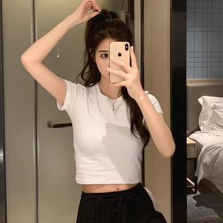 Áo Basic Babytee Tay Ngắn Cổ Tròn, Áo Thun Nữ Croptop Trơn nhiều màu Màu Đen Và Màu Trắng, Xanh Dương. .  .