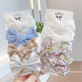 4 Cái / bộ Kẹp Tóc In Vải Lanh Cotton Cho Bé Gái Dễ Thương Boutique Nơ Trẻ Em Phụ Kiện Tóc Bán Buôn