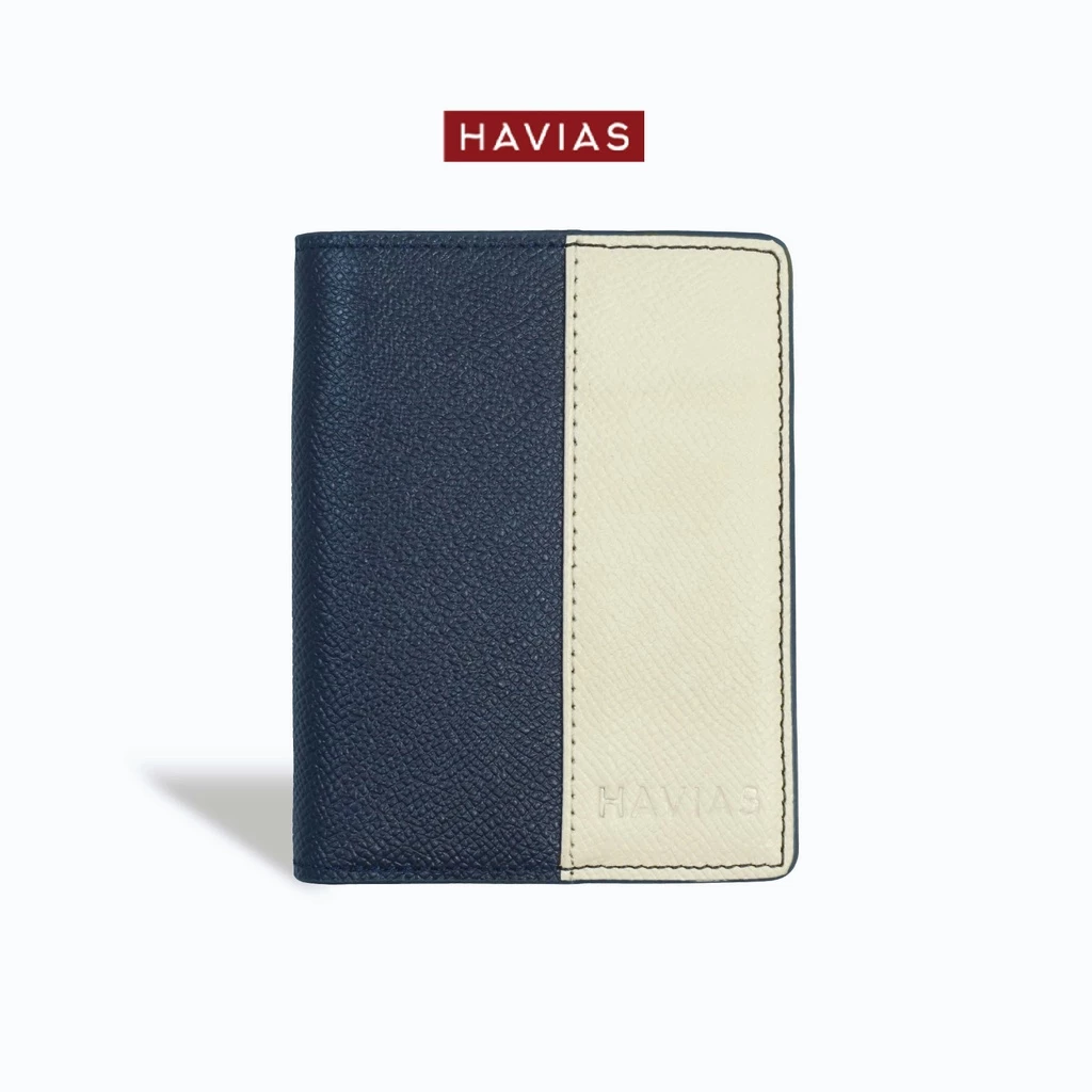 Ví Da HAVIAS Da Bò thật Taiga Ý thiết kế phối màu Stripe Bifold