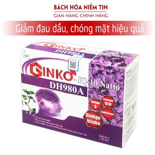 Hoạt huyết dưỡng não GINKO Citicolin IQ Q10 980A - giảm đau đầu, hoa mắt, chóng mặt, rối loạn tiền đình - Hộp 100 viên