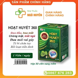 Viên bổ não GINKO HOẠT HUYẾT 360 Tăng trí nhớ, tăng cường tuần hoàn máu não - Lọ 30 viên