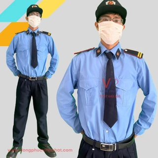 Đồng phục bảo vệ, vệ sĩ xanh tay dài túi hộp vải kaki bền chắc đầy đủ phụ kiện nón, cà vạt, cầu vai, ve áo - ảnh thật