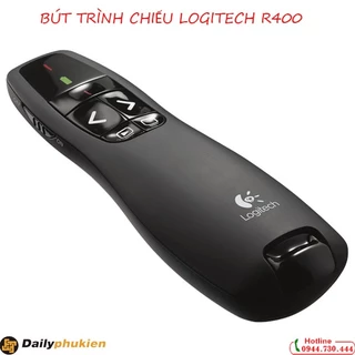 Bút trình chiếu Logitech R400 kèm pin và bao da, Bút trỏ slide, bút chỉ lazer