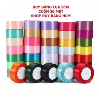 Ruy băng lụa vải satin 5cm cuộn 20 mét trang trí buộc tóc làm hoa gói quà phụ kiện handmade HCM