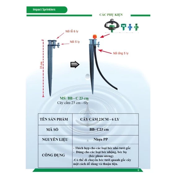 Cây Cắm 23Cm- 6 Ly BB C23 cm Gắn Ống PE 5Ly, Dễ Dàng Cắm Sâu, Chất Liệu Nhựa Dẻo Bền - Điện Nước Tây Nguyên