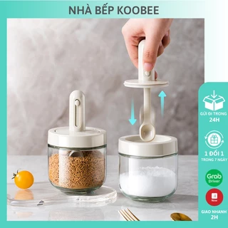 Lọ đựng gia vị thủy tinh KOOBEE có thìa chống ẩm, hũ thủy tinh đựng gia vị cao cấp 300ml (NB67)