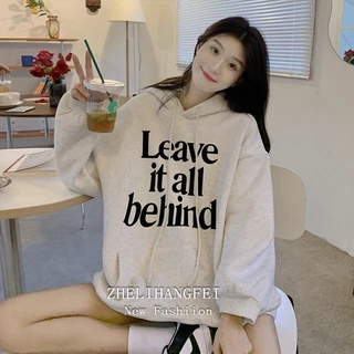 Áo hoodie ZHELIHANGFEI form rộng họa tiết in dễ phối đồ