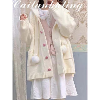 [NANAKO] Hàng Có Sẵn Áo Khoác Cardigan Dệt Kim Mỏng Tay Dài Phong Cách Lười Mùa Thu Đông Ấm Áp