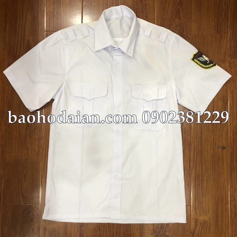 Áo đồng phục bảo vệ, vệ sĩ vải si kèm logo cộc tay màu trắng