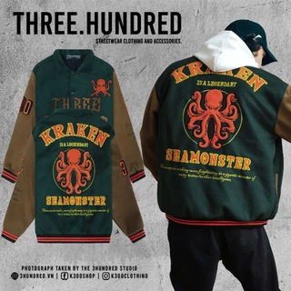 Áo Khoác Varsity Jacket Chất Liệu Dạ Dày Dặn Cổ Bẻ Form Rộng Thoải Mái Unisex Hình Thêu Sắc Nét Nâu Xanh