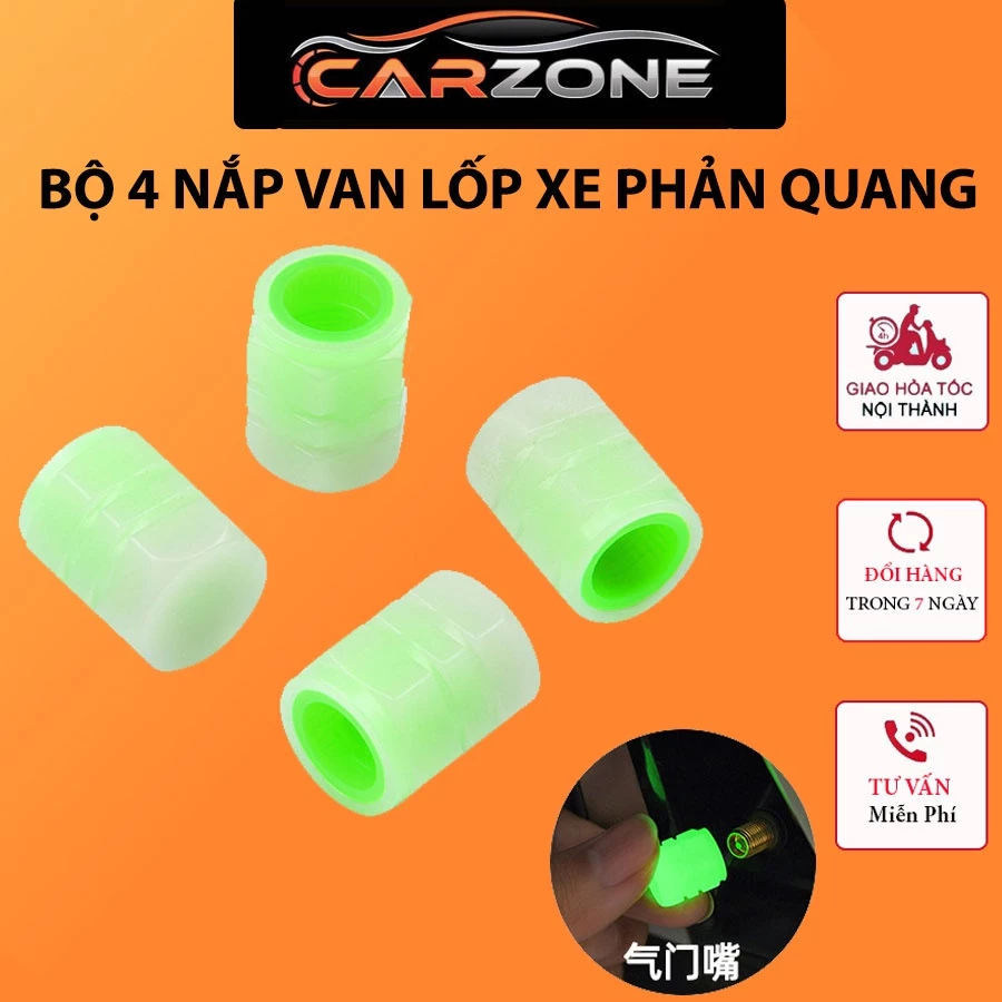 Bộ 4 Nắp Van Bánh Xe Dạ Quang Phát Sáng, Bằng Nhựa ABS, Chống Nước, Chống Bụi Ô Tô VERSION 2