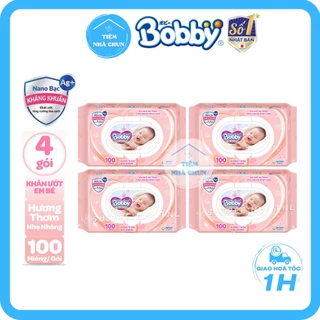 [KHĂN ƯỚT BOBBY] - Lốc 4 Gói 100 Miếng - Khăn Giấy Ướt Em Bé Bobby Care Hương Thơm Nhẹ Nhàng (Bobby Hồng) - NHI.TNL