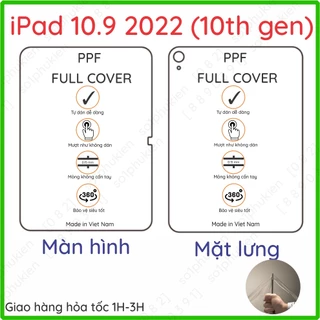 Dán PPF iPad gen 10 2022 (10.9 inch) loại trong, nhám dành cho màn hình, mặt lưng, full viền