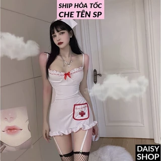 [ĐỌC LƯU Ý] Cosplay nữ y tá hở eo sexy - váy đầm ngủ 2 dây hóa trang nàng bác sĩ kèm kẹp nịt tất