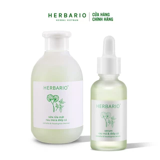 Combo Sữa rửa mặt 200ml + Serum 30ml Rau má & Diếp cá Herbario sạch bụi bẩn, giảm dầu, mụn