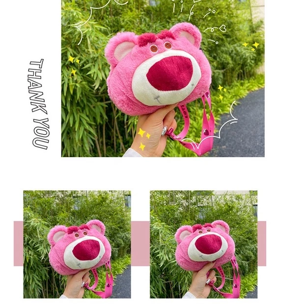 Túi đeo chéo Gấu Hồng Lotso có dây đeo in hình dễ thương, túi Gấu Dâu mềm mịn phong cách hoạt hình cute đáng yêu