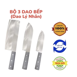 Bộ 3 dao chặt gà, thái thịt, gọt hoa quả bằng thép Nhật trắng không gỉ - Chuôi nhựa - thương hiệu làng rèn Lý Nhân (SHA)