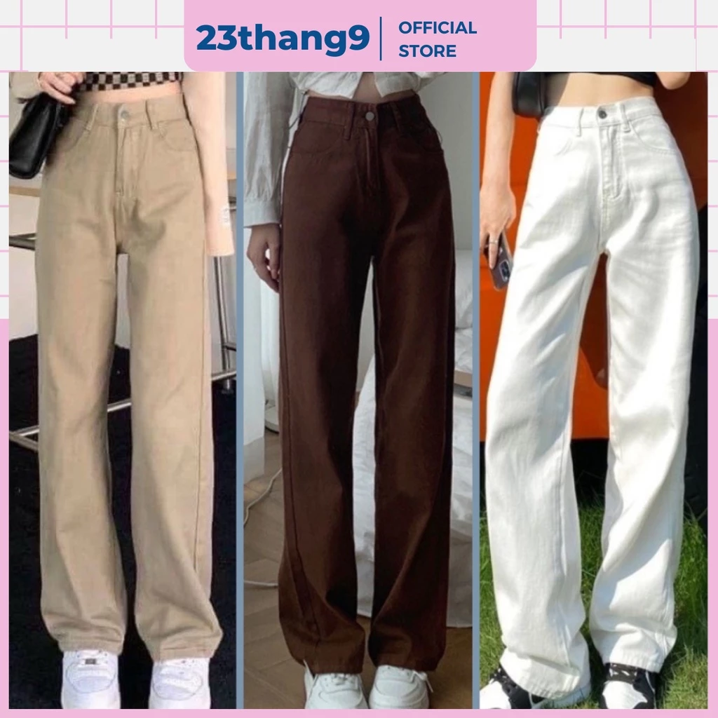 Quần jean ống rộng nữ , quần ống suông nữ màu đen trắng kem kaki jean form basic chất bò trẻ trung năng động 522
