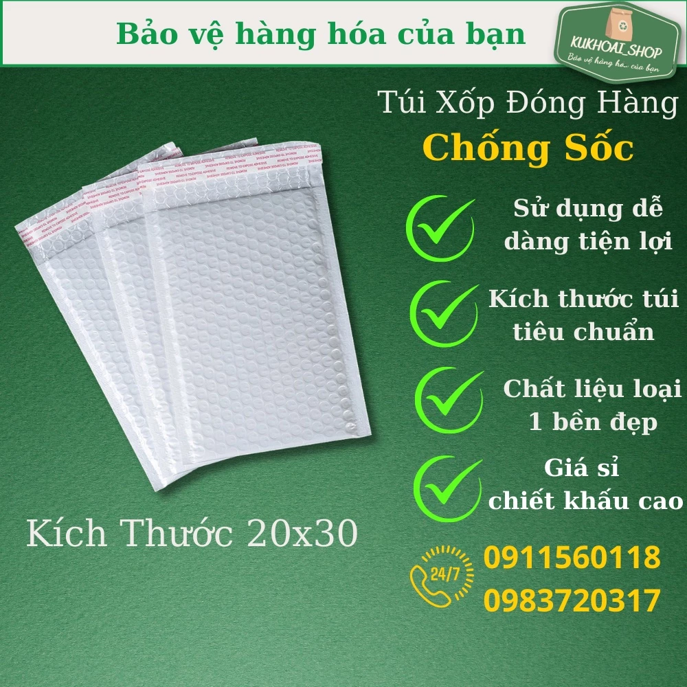 COMBO 20 Túi Gói Hàng Chống Sốc KT 20x30cm, Túi Đóng Hàng Nilon Lót Bóng Khí An Toàn Tiện Lợi