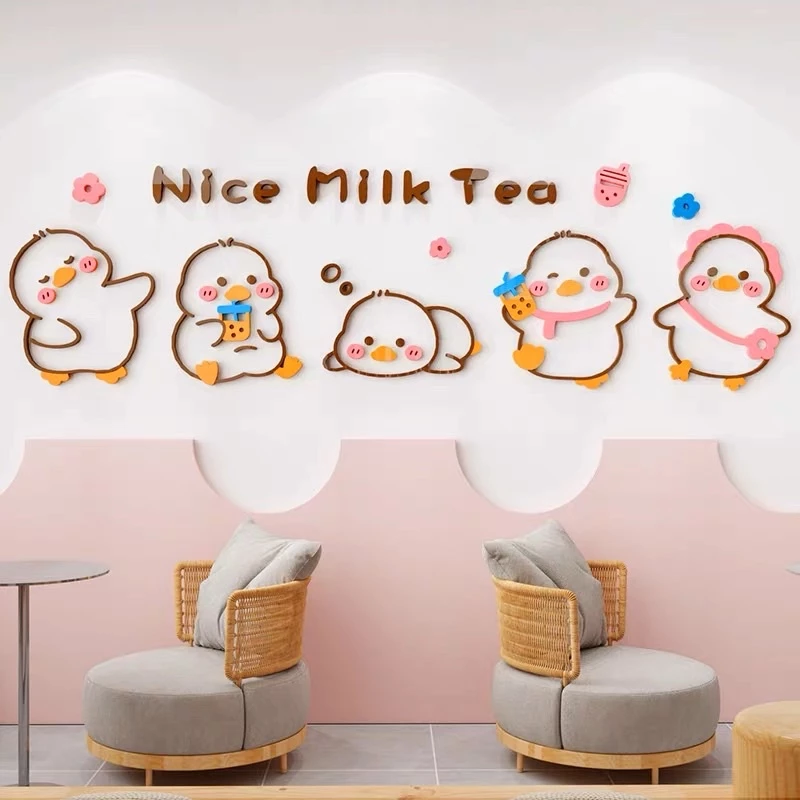 Tranh dán tường mica dán nổi nice milk tea trang trí quán cafe, trà sữa, đồ ăn nhanh, nhà hàng, phòng cho bé