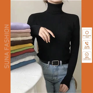 Áo thun nữ cổ lọ len tăm co dãn, Áo phông nữ cổ cao SUNA FASHION