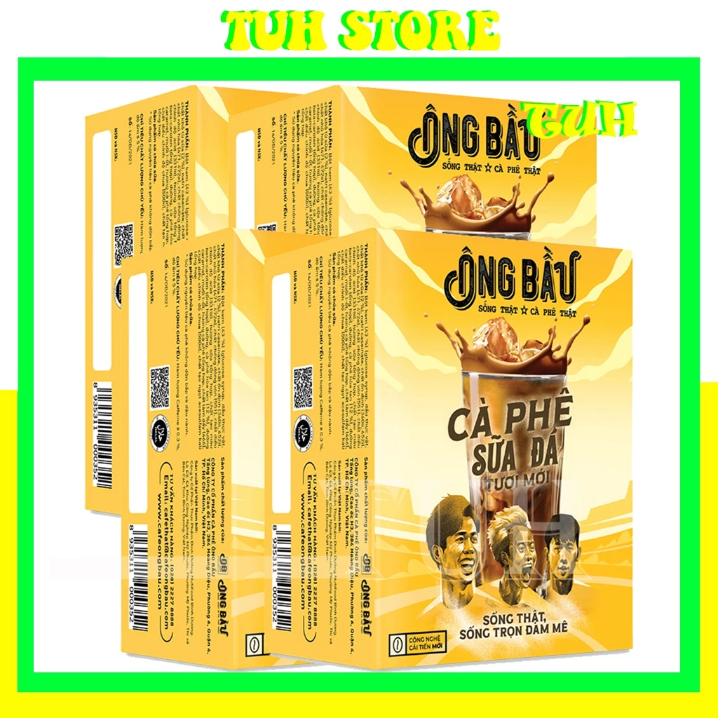 [4 Hộp]Cà Phê Sữa Đá Ông Bầu Hộp Vàng 240g, 4 Hộp 10gói/1hộp, cà phê ob, ob cafe-TUH Store