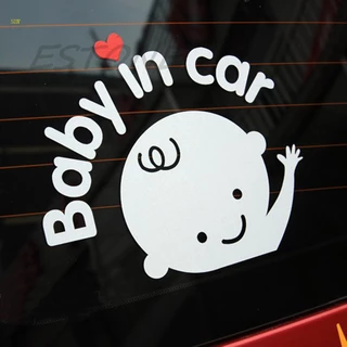 SUN "Baby In Car" Waving Baby on Board Safety Sign Cute Car Decal / Vinyl Sticker