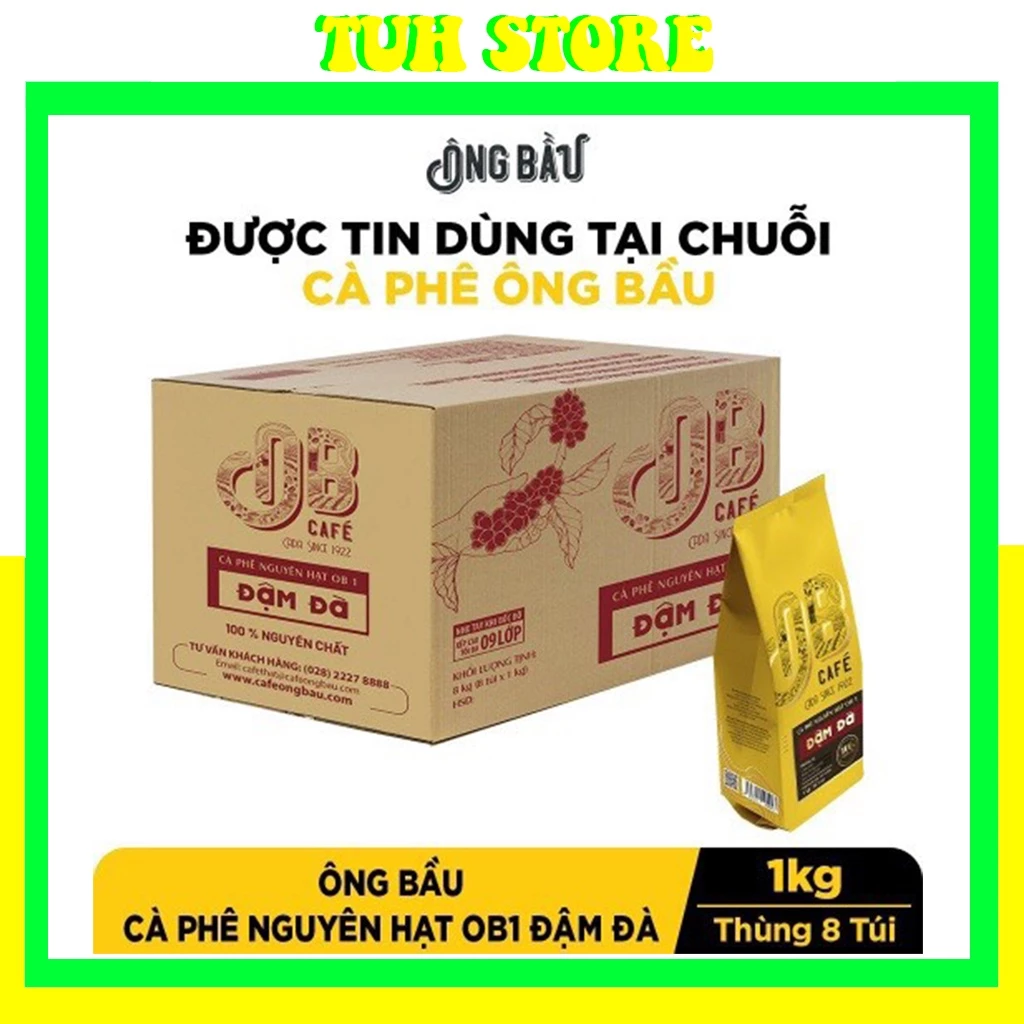 THÙNG 8 TÚI-Cà Phê Nguyên Hạt Ông Bầu Đậm Đà, Túi 1Kg-ông bầu cà phê,cafe ông bầu-TUHStore