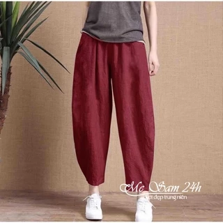 Quần kiểu nữ ống thụng lưng thun chất liệu Linen cao cấp form bigsize rộng thoải mái Mẹ Sam 24h QNH.39