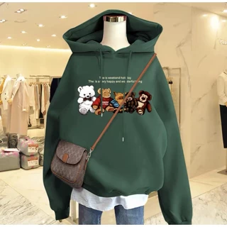 Áo hoodie nữ nam form rộng unisex KONOVA chất liệu nỉ bông dày dặn in hình 5 chú gấu