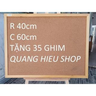 Bảng ghim bần khung gỗ tự nhiên kích thước 40x60cm tặng kèm 35 ghim màu