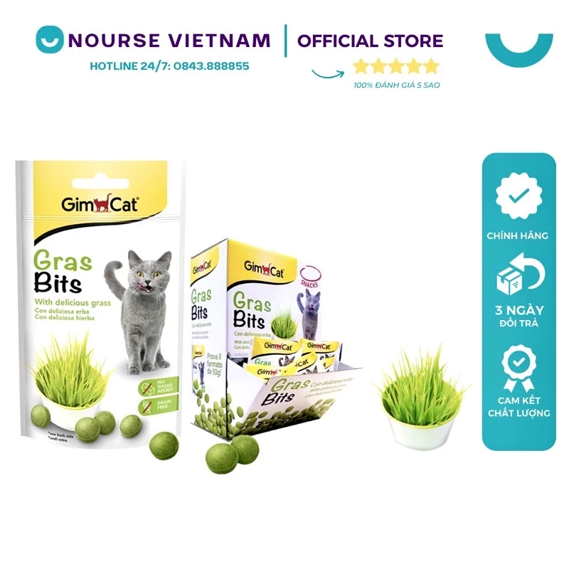Cỏ mèo Gimcat Viên tiêu búi lông mèo hỗ trợ tiêu hóa nhuận tràng NourseVietnam VG02