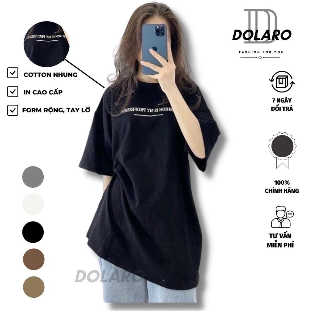 Áo thun nam local brand DOLARO form rộng, áo phông nữ unisex oversize chất cotton nhung dày chuẩn dáng in chữ cao cấp