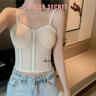 Áo bra 2 dây ren có đệm ngực đính hạt viền ren sexy mặc trong áo vest/blazer DOLLY SECRET A34