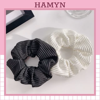 Dây buộc tóc vải lụa bóng Scrunchies đen trắng phong cách Hàn Quốc thời trang HAMYN cho nữ A83