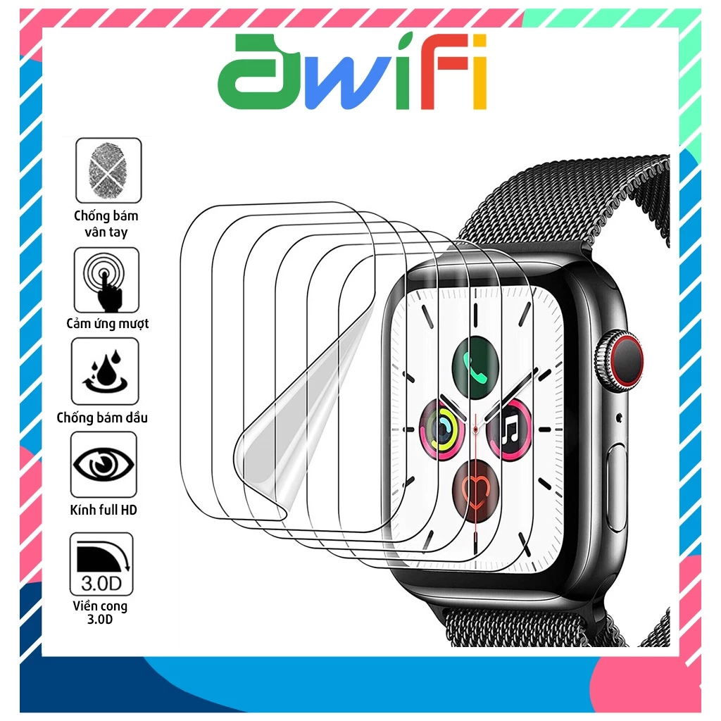 Miếng Dán Dẻo Trong Suốt Bảo Vệ Apple Watch Series 1/2/3/4/5/6/7/SE Full Size 38/40/42/44/41/45/49MM - Awifi B5-11
