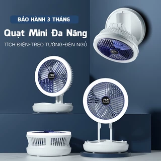 Quạt treo tường lưu trữ điện để bàn Tùy chỉnh đèn ngủ Led tốc độ cao với 4 tốc độ gió Xoay 360 độ Sạc Usb Quạt có thể gập lại Quạt trần Phòng ngủ Cắm trại Quạt Mini ngoài trời