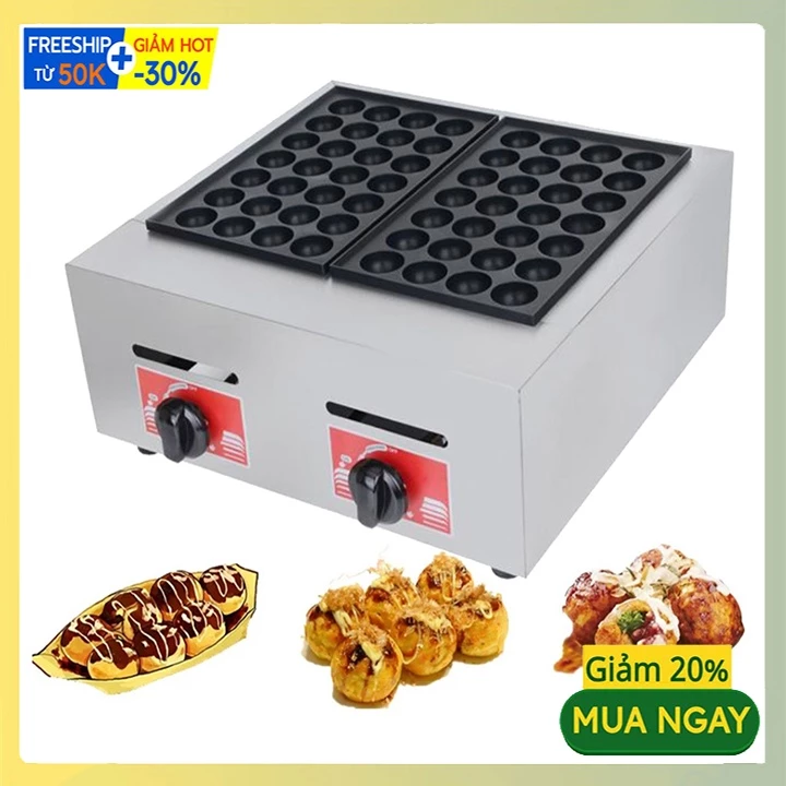 Máy làm bánh takoyaki đôi chống dính telfon siêu bền, vệ sinh dễ dàng