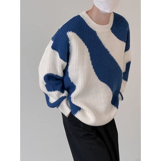 Áo len dệt kim dài tay form oversize unisex phong cách Ulzzang, Áo sweater nam nữ 2 màu Hàn Quốc Hustle