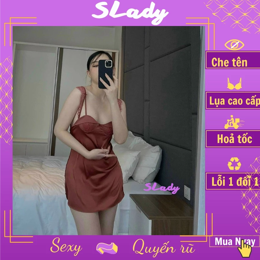 Đầm Ngủ SLADY Lụa 2 Dây Sexy  Cao Cấp Đầm Váy ngủ Gợi Cảm, Cởi dễ dàng hơn, tăng sự quyến rũ - VNS93