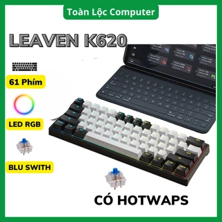 Bàn phím cơ gaming LEAVEN K620 Led RGB 61 phím blue swith có Hotwaps chơi game dùng văn phòng siêu đẹp