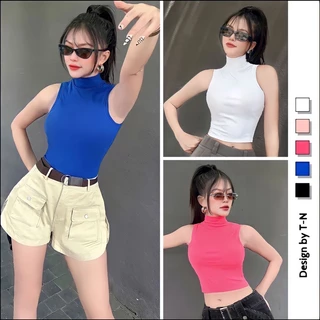 Áo croptop ba lỗ sát nách cổ lọ ôm body sexy, có lót MÚT NGỰC siêu tiện lợi T-N TUẤN NGA COLLETION