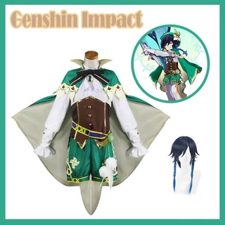 Adult Genshin Impact Venti Cosplay Full Set Costume Party Dress Women Halloween