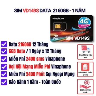 Sale Sim VD149 Giá Gốc , Data 4GB - 6GB Ngày Sử Dụng 12 Tháng , Miễn Phí Gọi Và Nhắn Tin , Bảo Hành 1 Năm Toàn Quốc